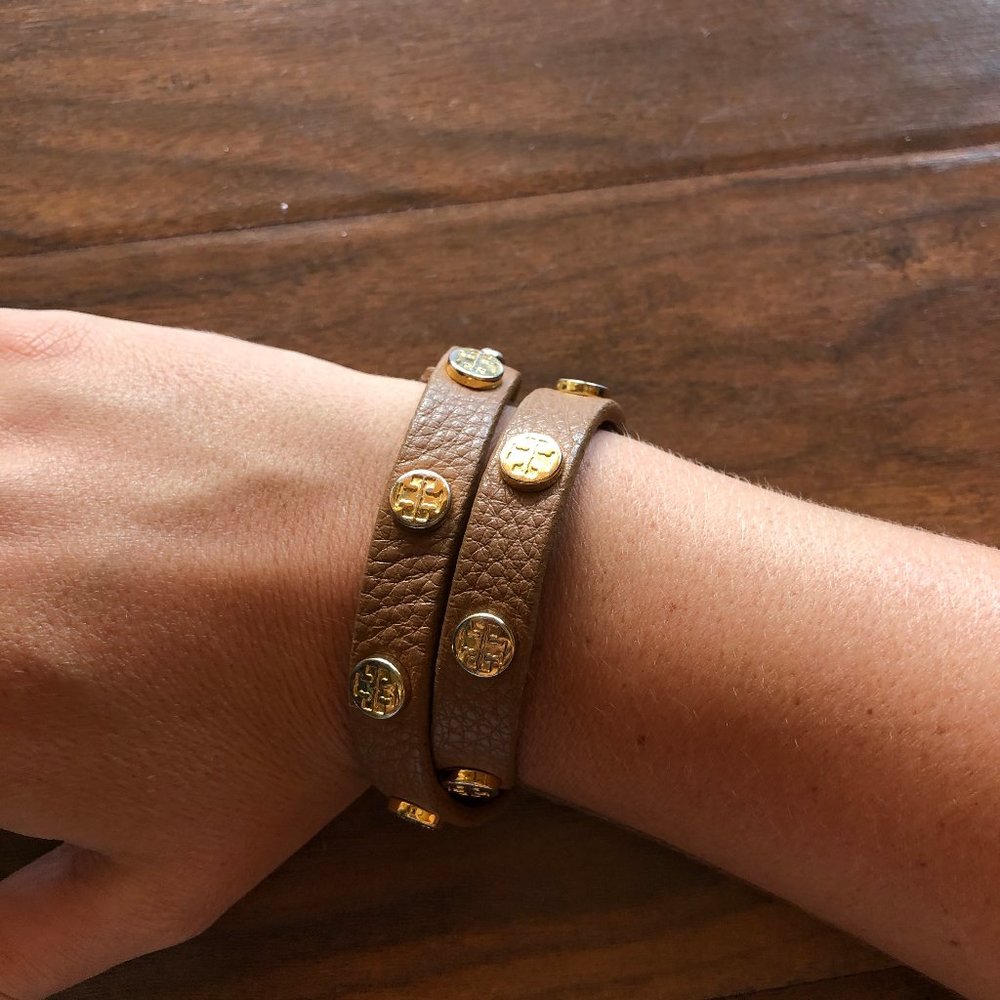 tory burch double wrap leather bracelet tan